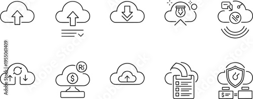 Cloud Computing and Data Storage Services Line Icons Set