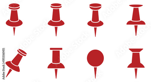 Red Push Pins Collection Various Angles Isolated White Background