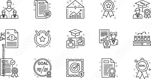 Business Achievement and Goal Success Line Art Icons Set