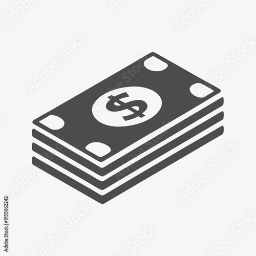 Black silhouettes of two dollar bills are stacked to represent money