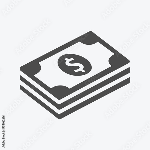 Stacks of money with a dollar symbol offer a bold and simple monochrome image
