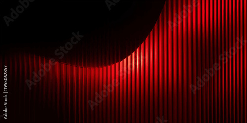 Abstract red background with glowing lines and flowing velvet waves creates a dark cinematic stage backdrop design for theater and entertainment shows