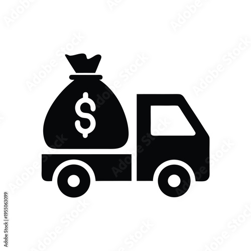 Money symbol adorns the bag being carried by the truck in silhouette