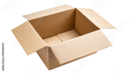 Canvastavla Isolated empty open corrugated cardboard delivery box with top flaps extended, r