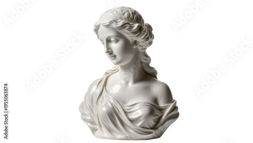 Bild auf Leinwand Isolated beautiful ceramic bust sculpture of a serene woman, ancient Greek Roman