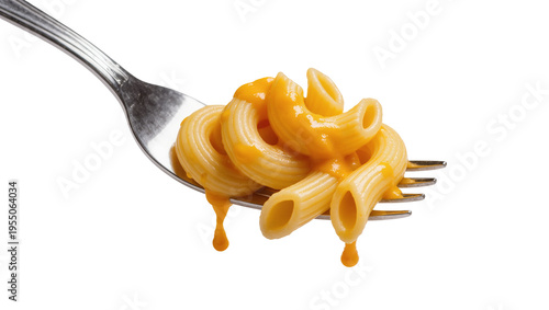 Photos Isolated delectable serving of creamy macaroni and cheese on a fork, rich sauce
