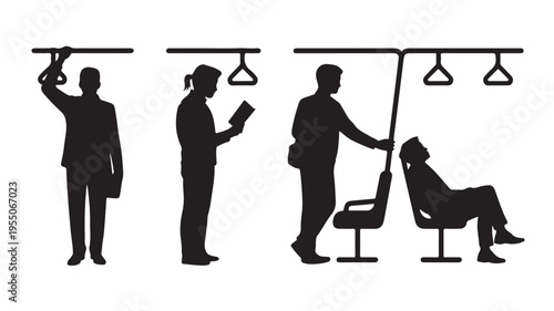 Silhouettes Of People Riding Public Transportation For Travel And Commuting Concepts