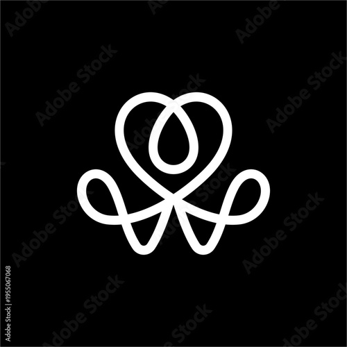 A futuristic monogram blending the letter W with a sleek, interlocking heart-shaped line silhouette.