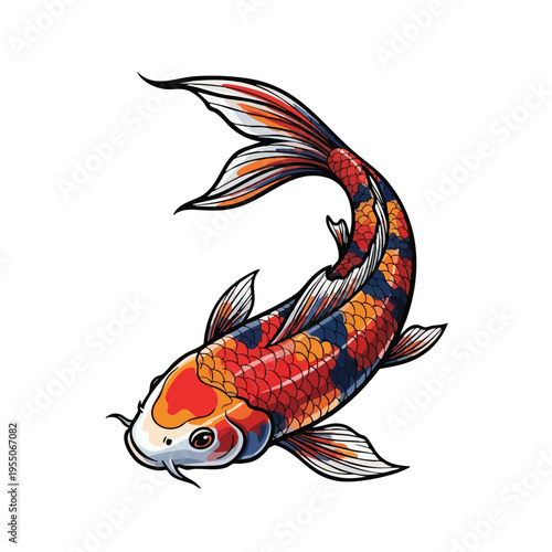 Vibrant koi fish tattoo design featuring colorful swimming carp with intricate red orange white and blue scales in traditional style