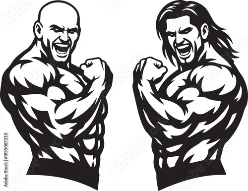 MUSCULAR MEN SIDE FLEX SVG | Bald & Long-Haired Gym Physiques | Fitness Cut Files for Cricut & Silhouette