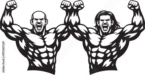 MUSCULAR MEN VICTORY POSE SVG | Bald & Long-Haired Gym Physiques | Fitness Cut Files for Cricut & Silhouette