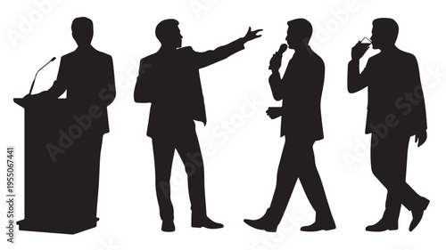 Silhouettes Of Businessmen Speaking And Walking For Corporate Communication Concepts