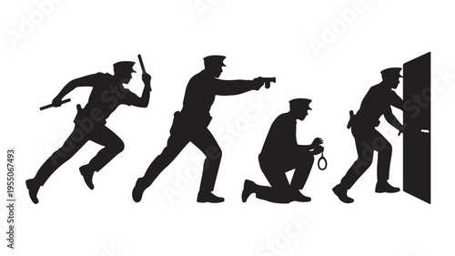 Police Officers Searching Arresting Suspect Silhouette For Law Enforcement Concepts
