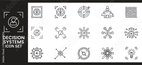 Decision Systems Strategic Intelligence and AI User Identification Icon Set