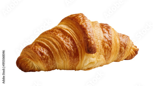 Isolated fresh baked golden flaky butter croissant delicious pastry food ready for breakfast