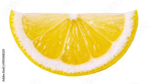 Isolated fresh bright yellow lemon quarter slice perfect for drinks and culinary uses