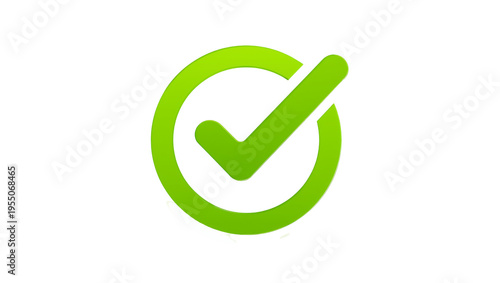 Isolated Bright green checkmark symbol in a circular outline, representing approval and success