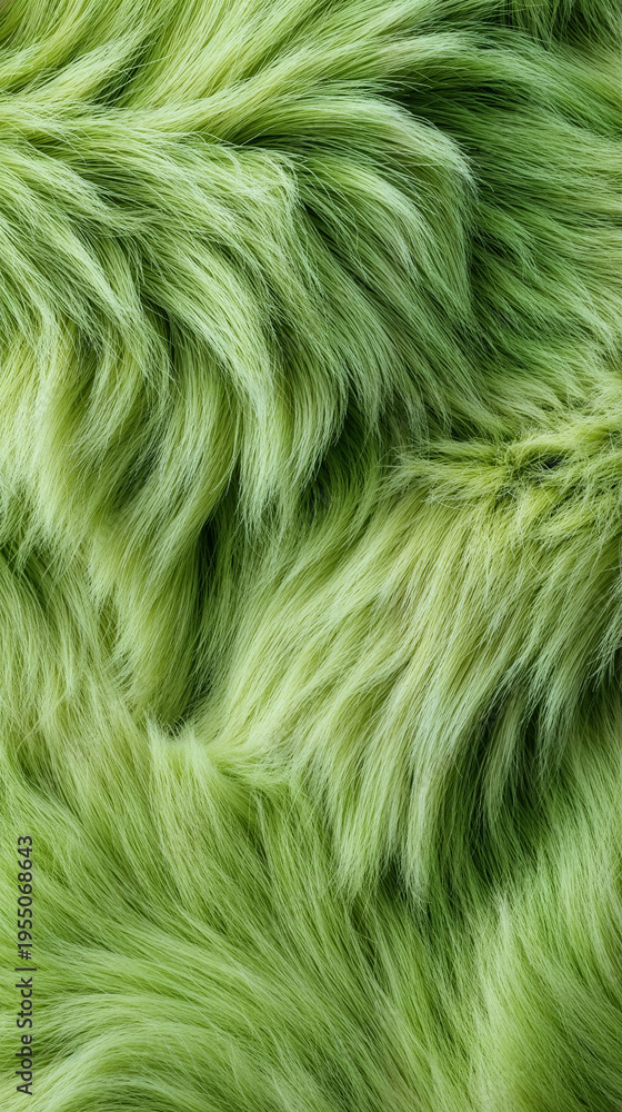 Obraz premium Soft green fur texture background with flowing strands, eco aesthetic abstract natural pattern