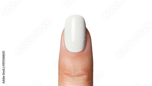 Photography Isolated single finger showcasing a freshly applied glossy white nail polish manicure