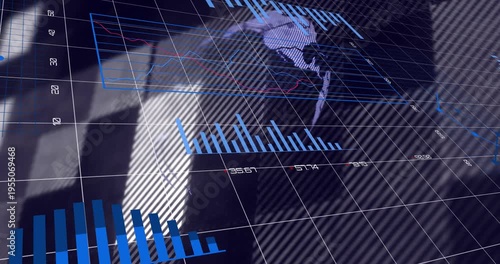 Vertical video: Live feed driving grid visuals, rotating globe and sliding charts for tech use