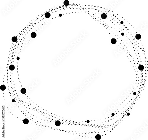 Circular point cloud arrangement with scattered dots forming dense ring distribution