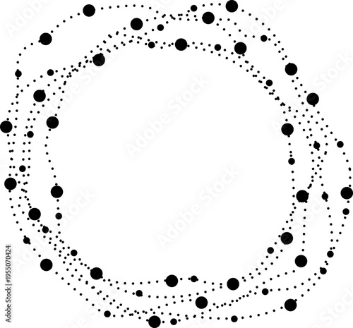 Elliptical dotted structure with layered paths forming complex ring and cluster shapes