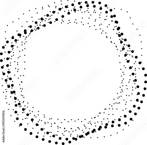 Circular border with irregular dotted path forming uneven ring contour structure