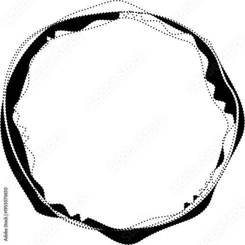 Circular border formed by ink-like dotted paths creating uneven contour shape