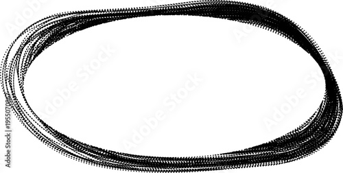 Oval border with thick sketch dots forming closed contour loop structure