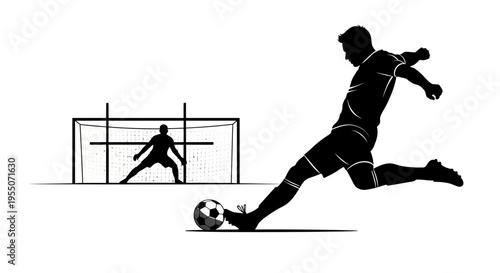 Soccer Player Kicking Ball Towards Goalkeeper Silhouette