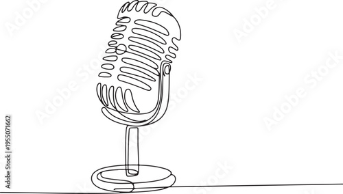 Vintage microphone in continuous line drawing style