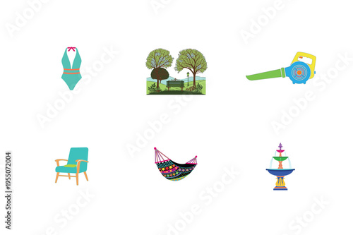 Colorful Flat Design Icons for Travel and Leisure Activities