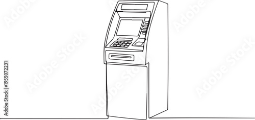 Line art illustration of an ATM with keypad automated teller machine