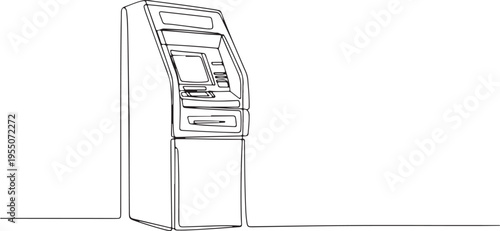 Continuous line drawing of a modern ATM automated teller machine