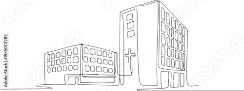 Modern hospital building in continuous line drawing