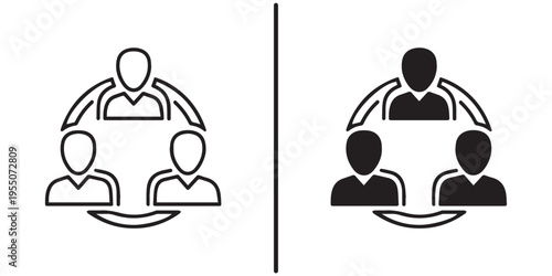 A simple black and white illustration of teamwork and partnership