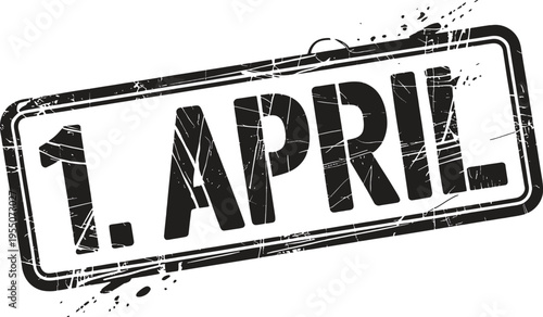 1 April Date Black Rubber Stamp with Distressed Vintage Texture and Grunge Border for Calendar Events and April Fools Day Office Marketing