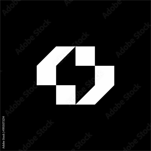 A modern monogram utilizing negative space to define a futuristic letter S within solid shapes.