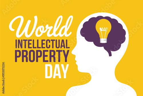 World Intellectual Property Day Illustration with Human Brain and Lightbulb Idea Icon for Innovation Patents and Creative Law Business