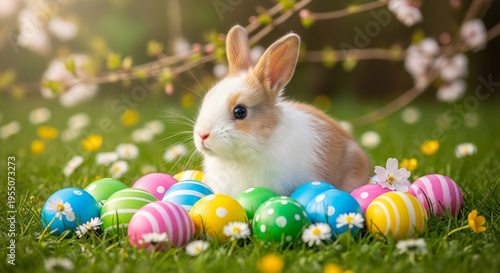 Cute Easter Bunny with Eggs