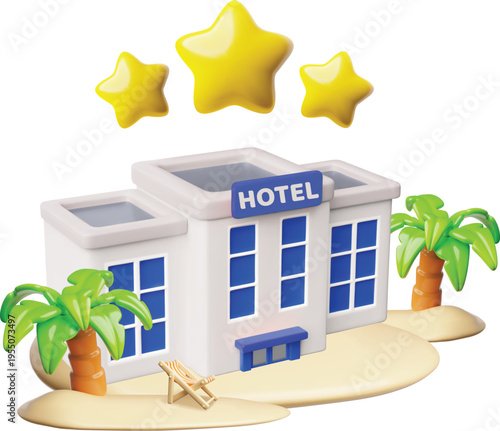 3d hotel building with stars vector illustration