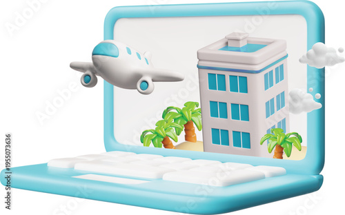 3d hotel and travel vector illustration set