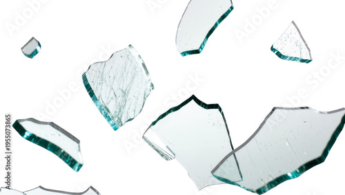 Foto Isolated broken glass fragments scattered abstractly, sharp shattered edges crea
