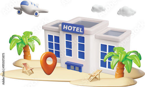 3d hotel and travel vacation set vector illustration