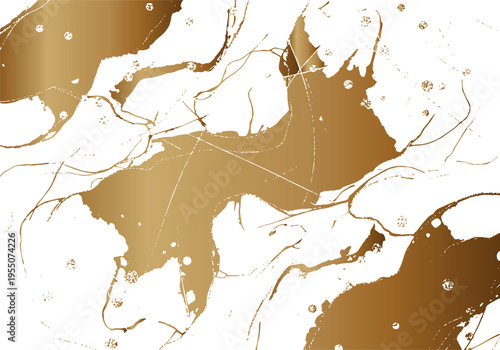 Brown and white abstract design with gold accents and cracks