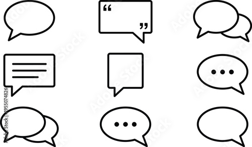 A set of nine different vector chat bubble designs and speech icons