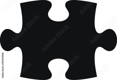 A single black puzzle piece with four curved tabs and rounded edges