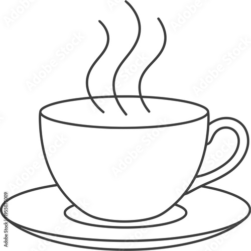 A simple line drawing of a steaming hot cup and saucer