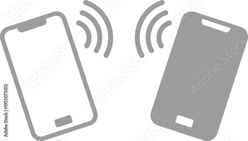 Vector illustration of two smartphones wirelessly connected, communicating with each other through signal waves in a simple graphic design