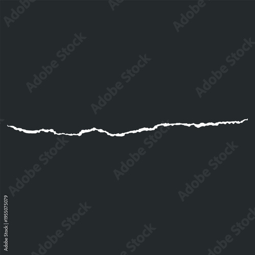 White paper strip torn edge, vector realistic torn sheet of paper fragment line side scrap jagged edge, ripped frame